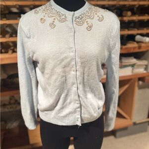 Vintage Light Blue Cardigan with Beaded Details